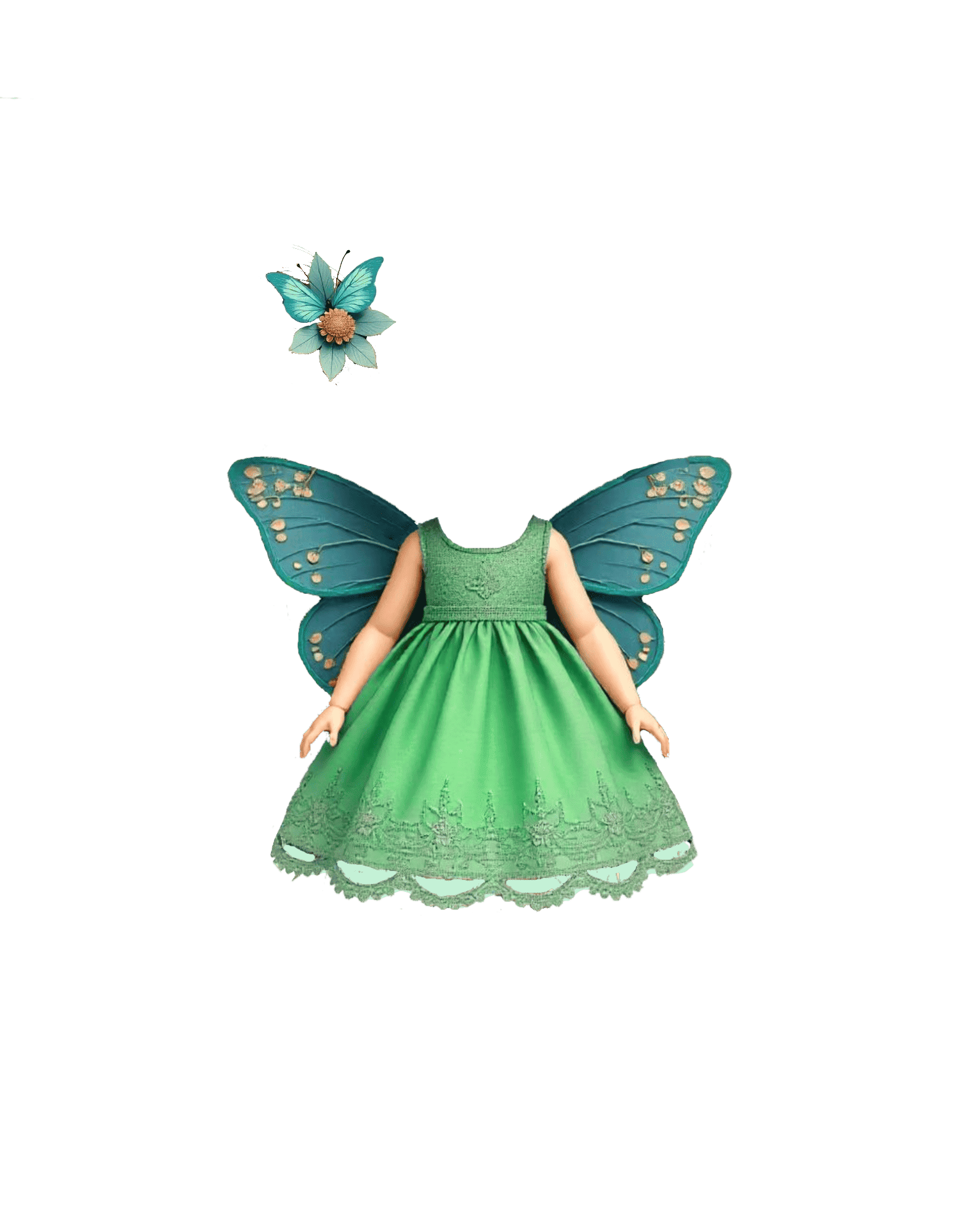 Green fairy dress with blue butterfly wings